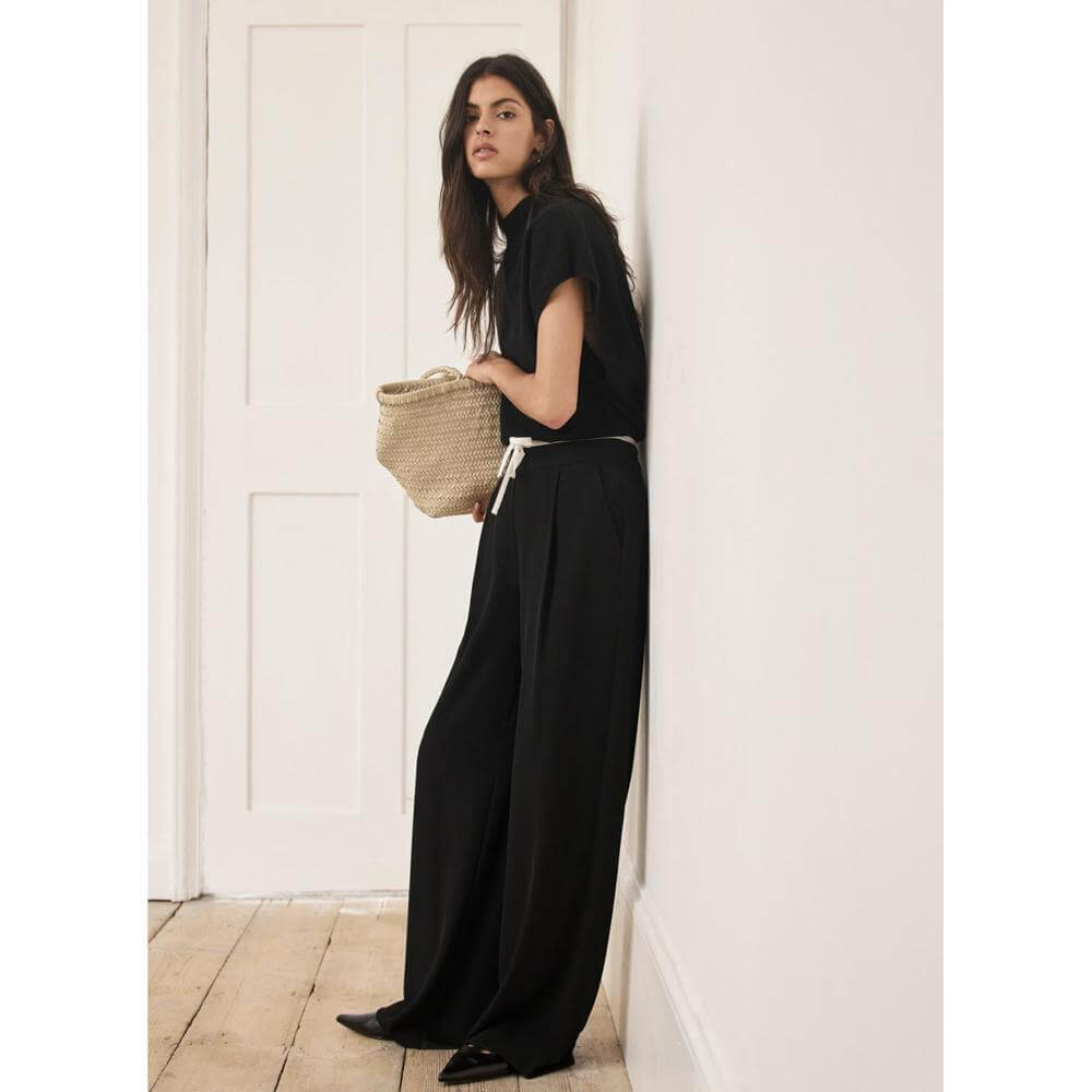 Mint Velvet Black Contrast Wide Leg Trousers